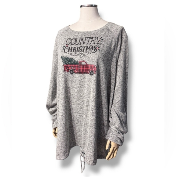 CRACKER BARREL Heathered Grey Country Christmas Top NWT! - Picture 1 of 10